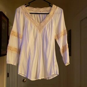 Gap Boho Lace Blouse M White Peasant Top Cottagecore Flowy Feminine